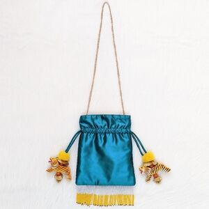 & Other Stories Tiger Charm Teal Satin Pouch Beaded Crossbody Bag
